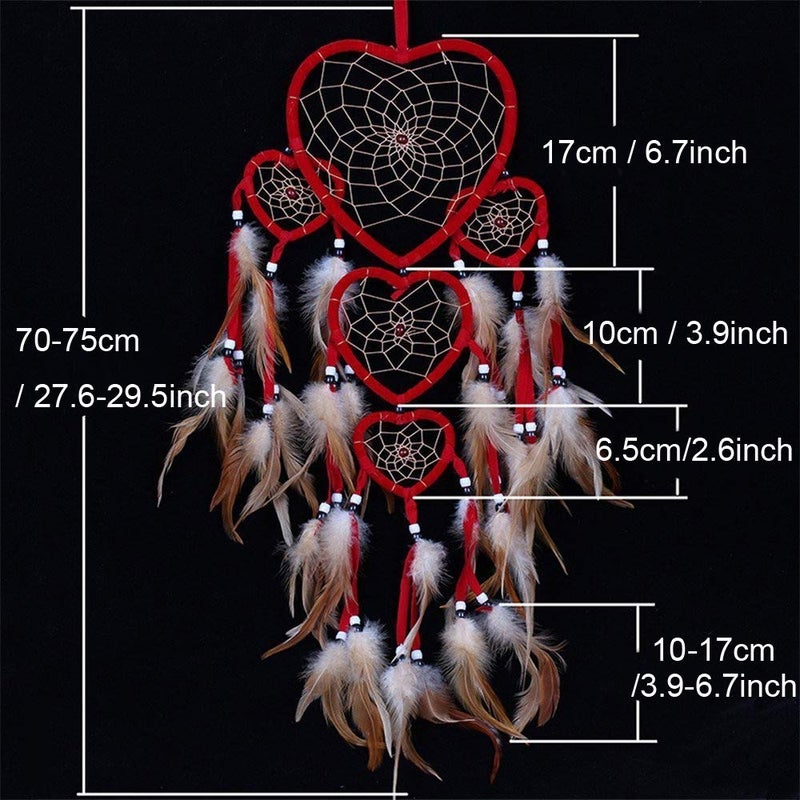 Yuyeran Heart Shaped Dream Catcher with Feathers Car Wall Hanging Decoration (Red) - Image 4